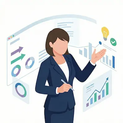 女性が解説しているイラスト